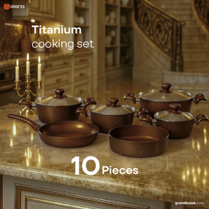Grandi Cook Titanium set10 pcs Stewpot 18-20-22-28+Round Oven tray26+ Fry pan26 2.5ml