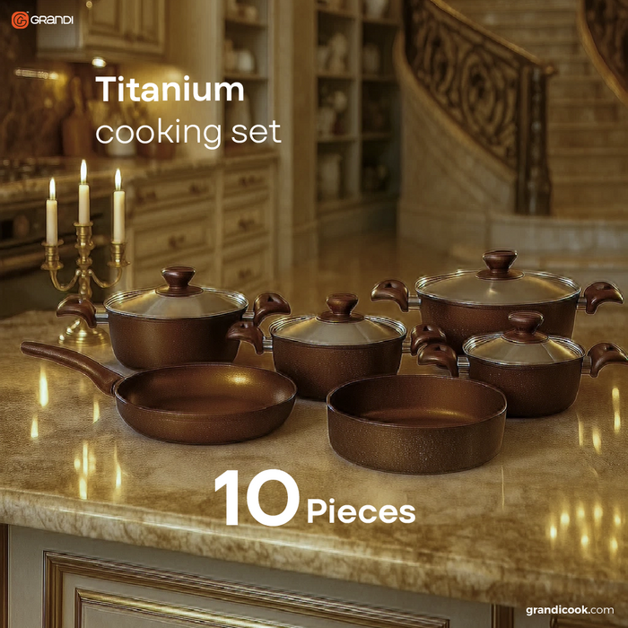 Grandi Cook Titanium set10 pcs Stewpot 18-20-22-28+Round Oven tray26+ Fry pan26 2.5ml