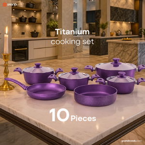 Grandi Cook Titanium set10 pcs Stewpot 18-20-22-28+Round Oven tray26+ Fry pan26 2.5ml