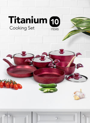 Grandi Cook Titanium set10 pcs Stewpot 18-20-22-28+Round Oven tray26+ Fry pan26 2.5ml
