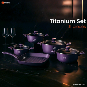 Grandi Cook Titanium Set 9 Pcs Stewpot 18-20-22-28 Grill 28 (2.5mm)