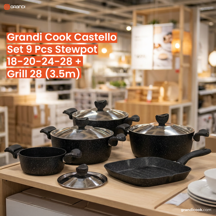 Grandi Cook Castello Set 9 Pcs Stewpot 18-20-24-28 + Grill 28 (3.5m)