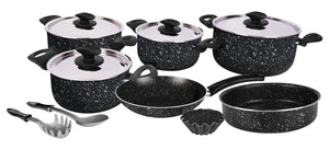 Grandi Cook Marble set 11 pcs Stewpot 16-18-20-26+Frypan 20 +Round Oven tray 22+Broush 14+ 2 Kitchen Tools Free
